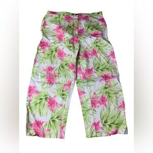 VTG Lana Lee Canada Floral Lily Crop Pants Wide Leg Size 14